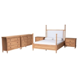 Baxton Studio Aleda 5-Piece Bedroom Set with 2-Drawer Nightstands, Queen, Beech Brown